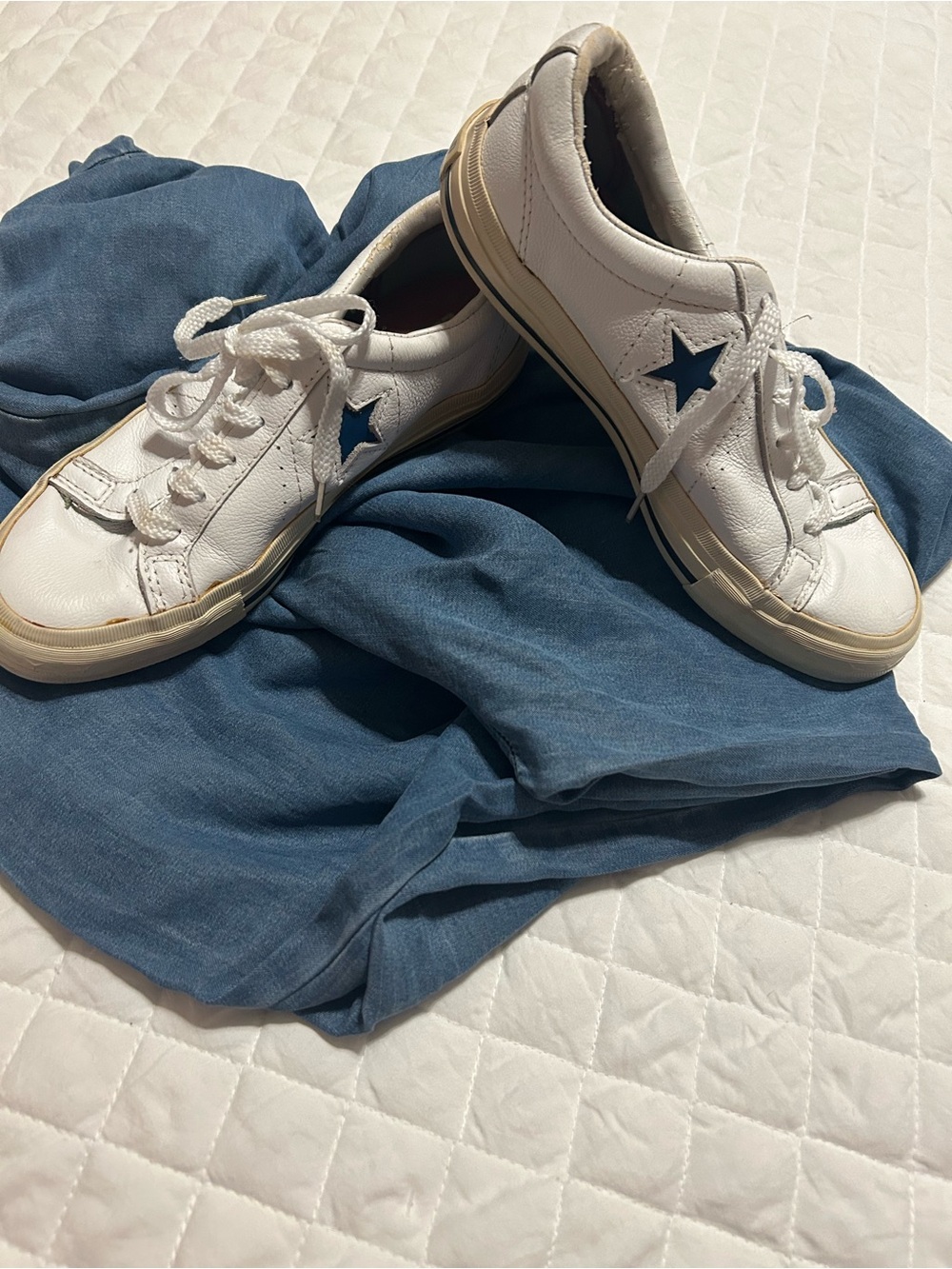 Vintage Converse One Star Ox White Leather Sneakers